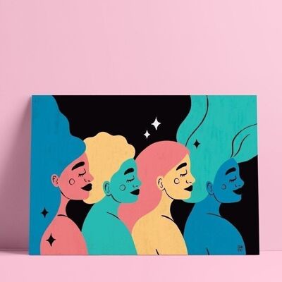Affiche illustrée "Tribu" | portrait de femmes regardant vers l'avenir, féminisme