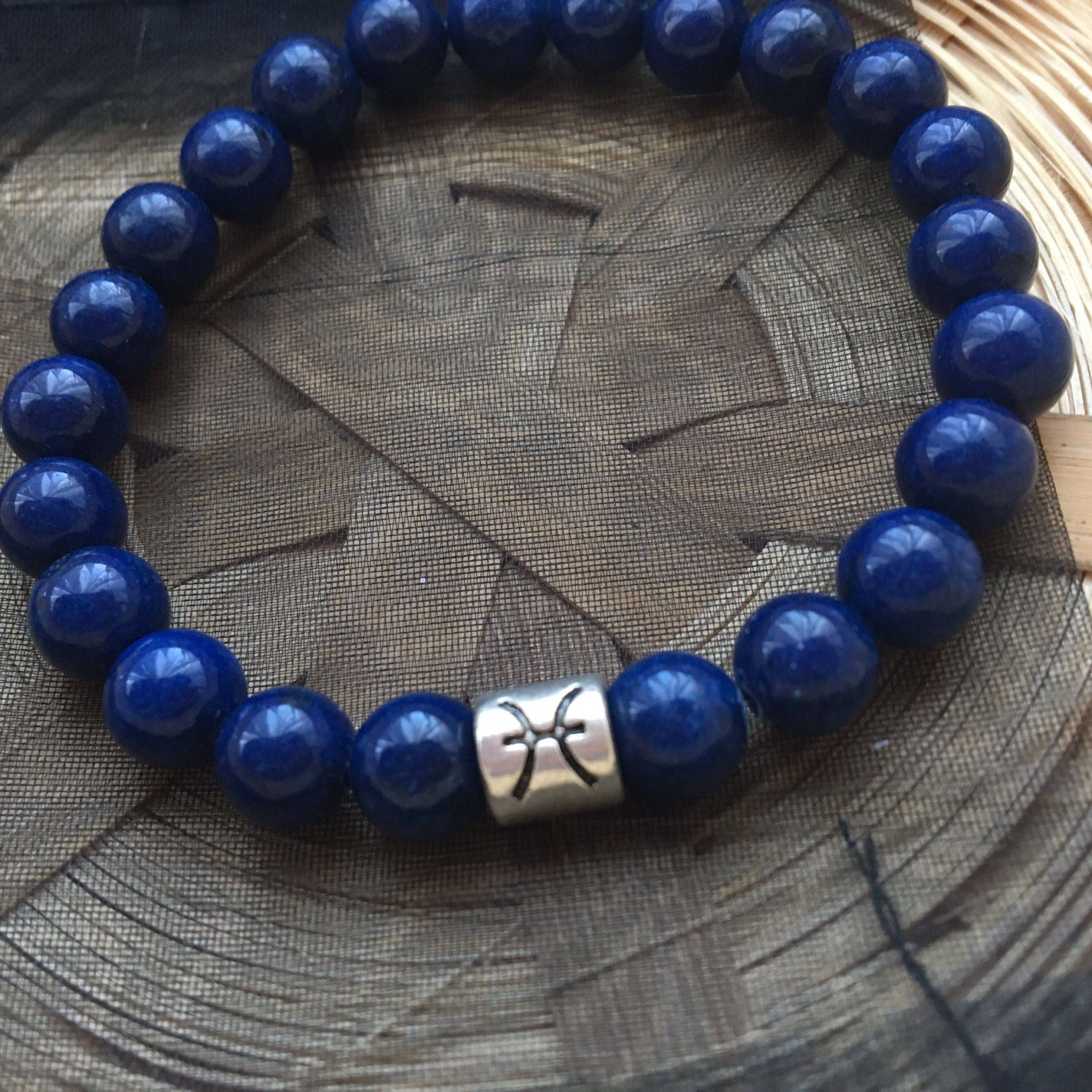 Pulsera con signo del zodiaco y lapislázuli azul con signo de la estrella de Piscis