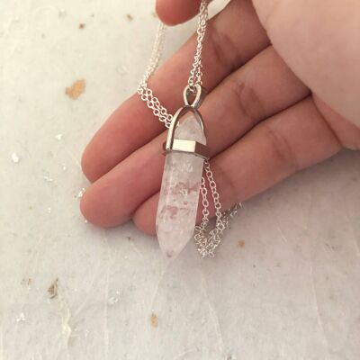 Crystal Rock Quartz and Silver Healing Gemstone Necklace