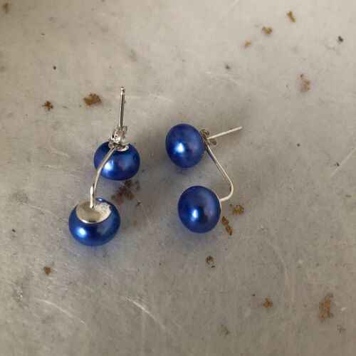 Electric Blue Ear Jacket Earrings Freshwater Button Pearls S