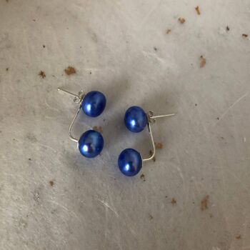 Boucles d'Oreilles Boucles d'Oreilles Bleu Electrique Perles Bouton d'Eau Douce S 3