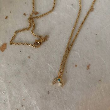 Collier Crescent Moon Gold Cubic Zirconia 18" Half Moon Nec 5