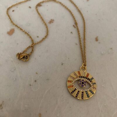 Collier de pièce de monnaie en or avec zircon cubique Evil Eye 18 "Œil turc N