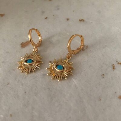 Gold Cubic Zirconia Evil Eye Ohrringe Sunburst Eye Schlüsselanhänger T