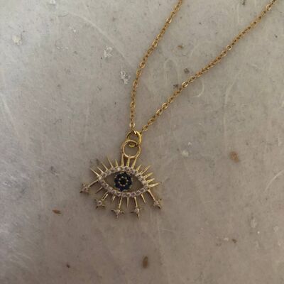 Gold Cubic Zirconia Evil Eye Necklace 18" Eye Necklace Turki