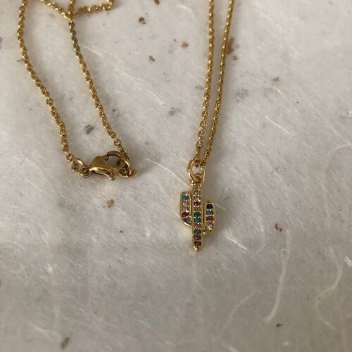 Gold Cubic Zirconia Necklace 18" Rhodium Plated CZ Cactus Ne