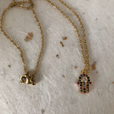 Collana in oro con zirconi 18" placcata in rodio CZ Hamsa Han