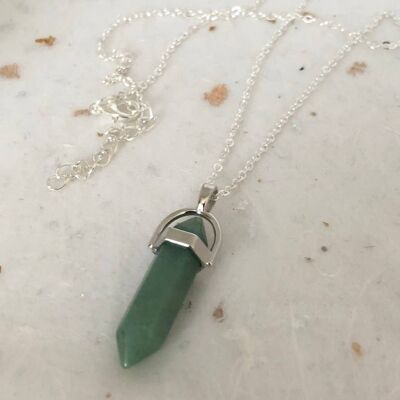 Collana con pietre preziose curative in avventurina verde e argento