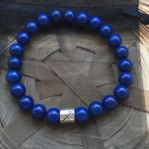 Lapis Lazuli Mens Birthstone Bracelet, December Birthstone Jewelry, Blue Sagittarius 6mm Gemstone Beaded Black Onyx Birthday Gift 6.5 / 14K Rose Gold