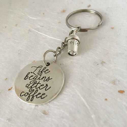 Life Begins After Coffee Quote Keyring Coffee Lover Keychain