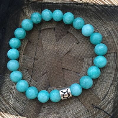 Bracciale con segno zodiacale del segno zodiacale del Toro in Amazzonite azzurro