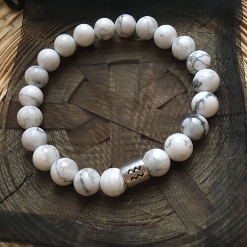 Marble White Howlite Aquarius Star Sign Zodiac Sign Bracelet