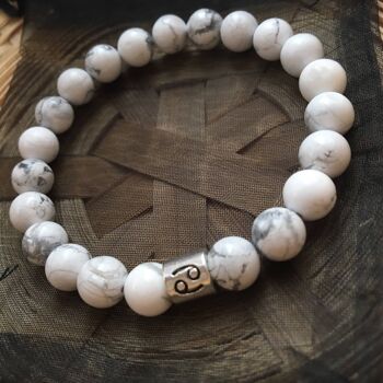 Bracelet Signe du Zodiaque Cancer en Howlite Blanche Marbre 3