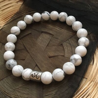 Bracelet en marbre blanc Howlite signe astrologique du Lion signe du zodiaque