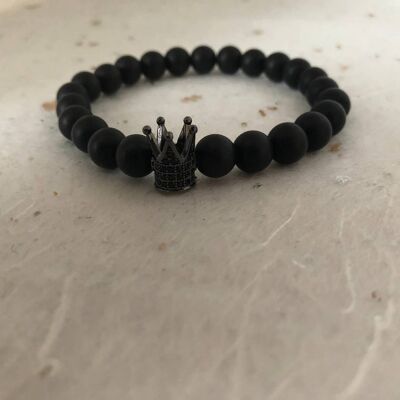 Bracelet de perles de couronne noire CZ noir mat