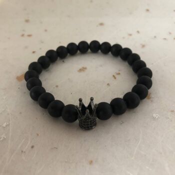 Bracelet de perles de couronne noire CZ noir mat 2