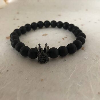 Bracelet de perles de couronne noire CZ noir mat 3
