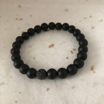 Bracelet de perles pavées de CZ noir noir mat 2