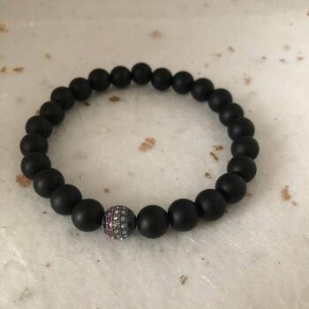 Bracelet de perles pavées de CZ multicolores noir mat noir 3