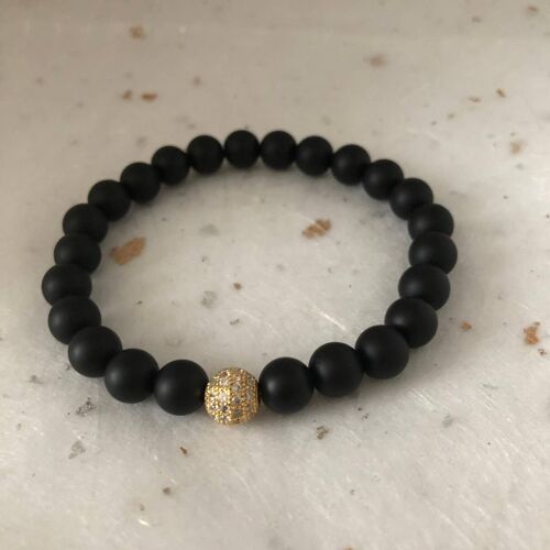 Matte Black Gold CZ Pave Bead Bracelet