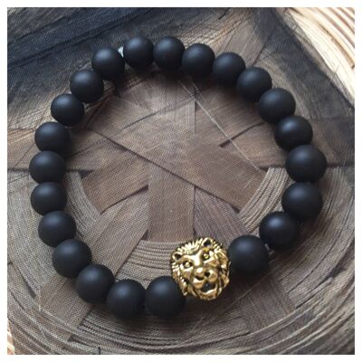 Matte Black Gold Lion Head Bracelet