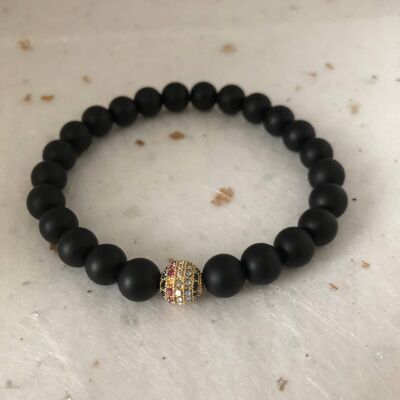 Matte Black Gold Multicoloured CZ Pave Bead Bracelet