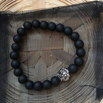 Matte Black Gunmetal Black Lion Head Bracelet