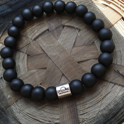 Pulsera con signo zodiacal Libra en negro mate