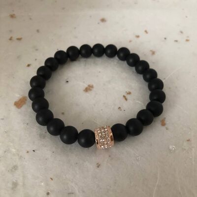 Bracelet de perles CZ en or rose noir mat