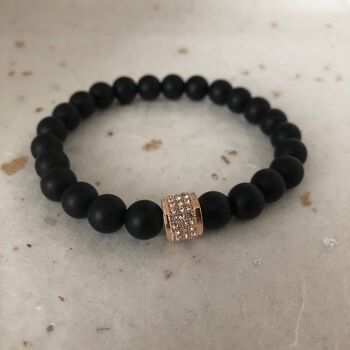 Bracelet de perles CZ en or rose noir mat 3