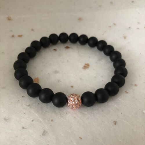 Matte Black Rose Gold CZ Pave Bead Bracelet