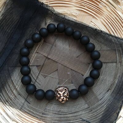 Matte Black Rose Gold Lion Head Bracelet