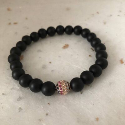 Matte Black Rose Gold Multicoloured CZ Pave Bead Bracelet