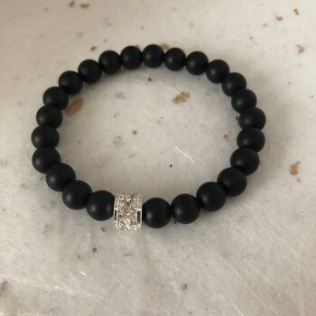 Bracelet de perles CZ en argent noir mat 4