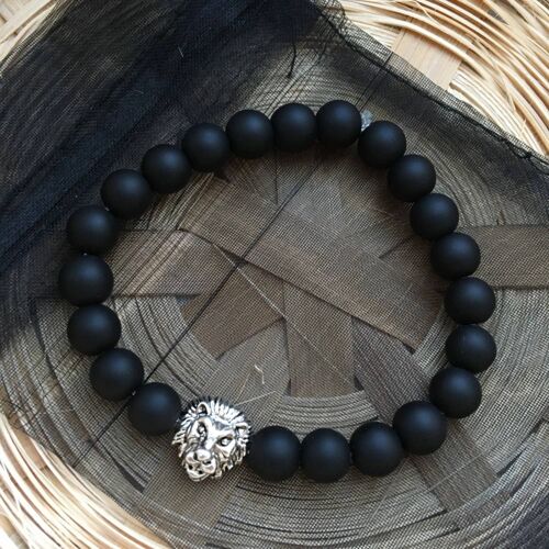 Matte Black Silver Lion Head Bracelet