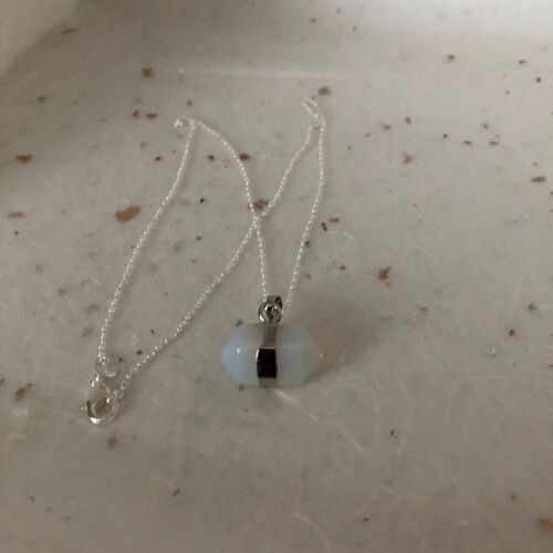 Opalite and Silver Healing Gemstone Necklace Hexagonal Penda