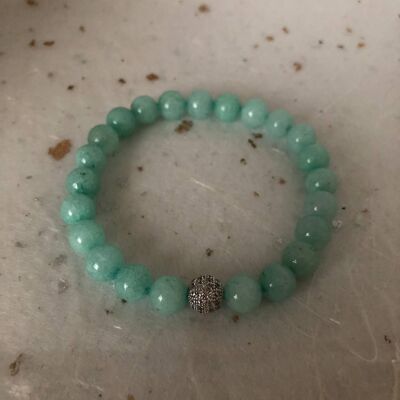 Pale Blue Amazonite Silver CZ Pave Bead Bracelet