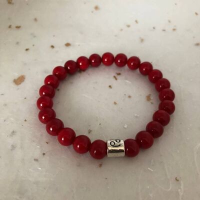 Pulsera de coral rojo con signo zodiacal de cáncer