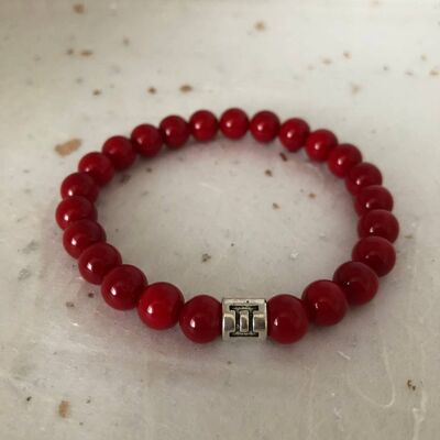 Pulsera Signo Zodiacal Géminis Coral Rojo