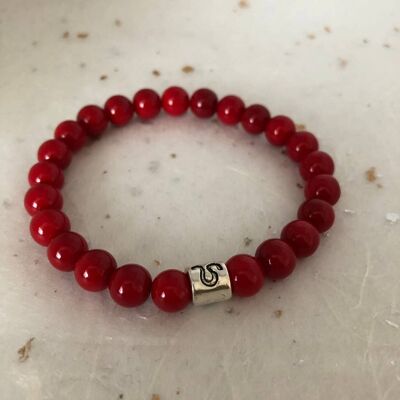 Bracciale con segno zodiacale Leone in corallo rosso