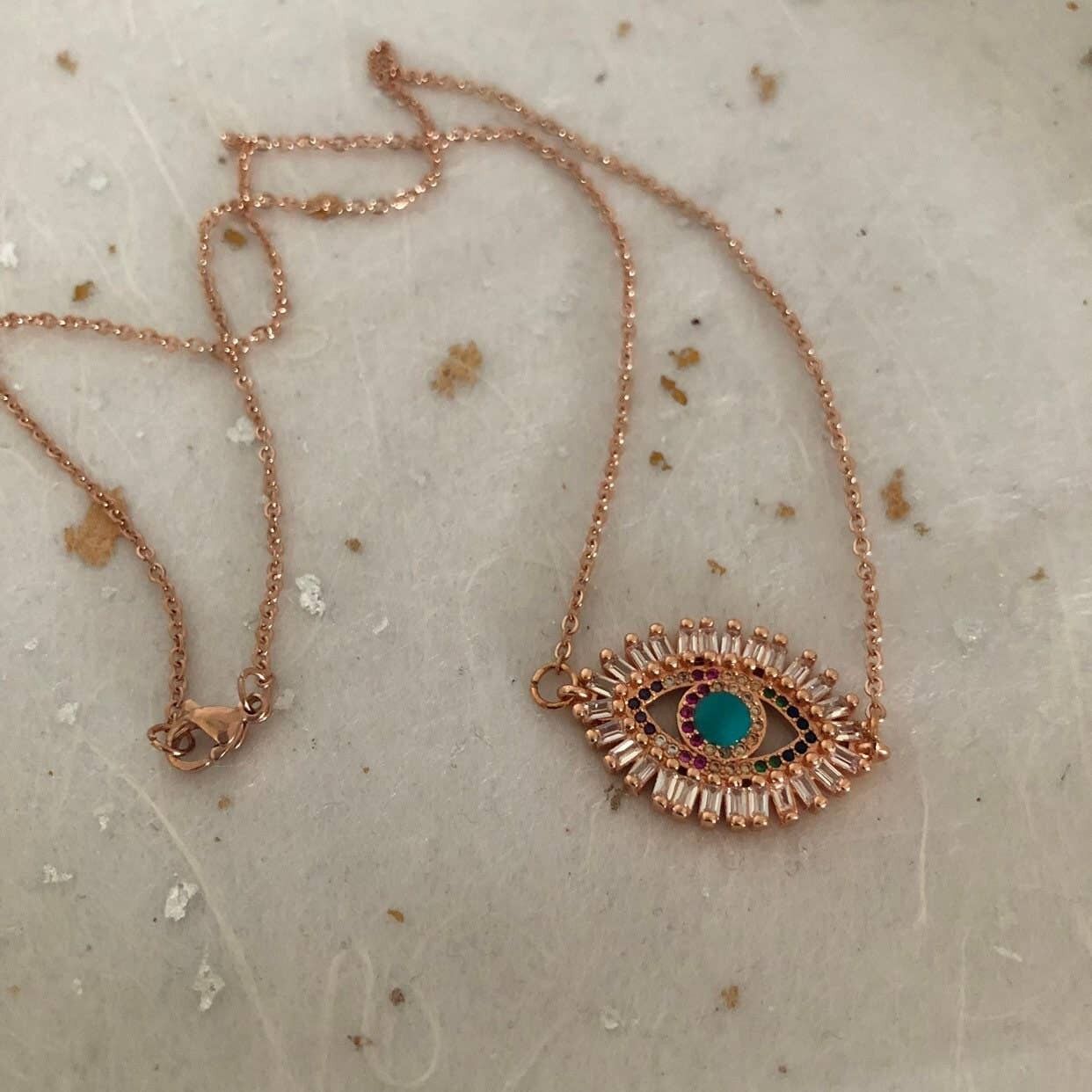 Collana Evil Eye in oro rosa con zirconi 18" Occhio turco N