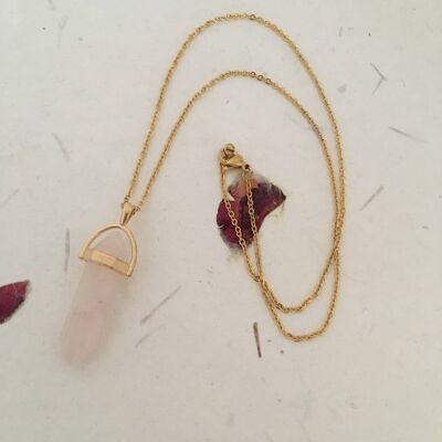 Collana con pietre preziose curative in quarzo rosa e oro
