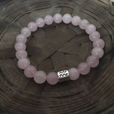 Pulsera de cuarzo rosa con signo zodiacal de acuario