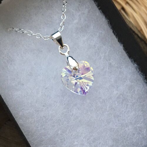 Silver and Golden Clear Swarovski Heart Necklace 10.3x10mm
