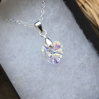 Silver and Golden Clear Swarovski Heart Necklace 10.3x10mm