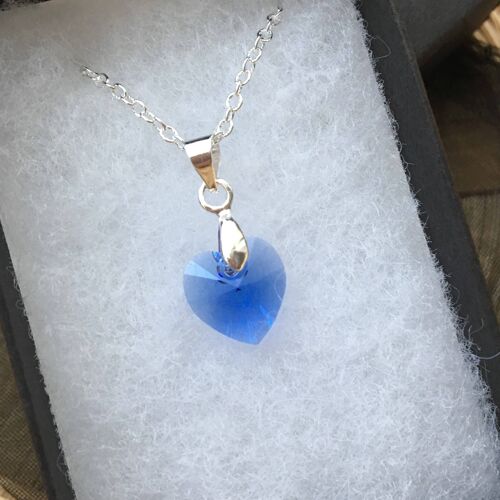Silver and Royal Blue Swarovski Heart Necklace 10.3x10mm