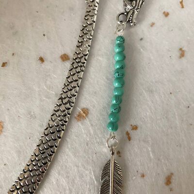 Silver Toned Dragon and Leaf Beaded Bookmark