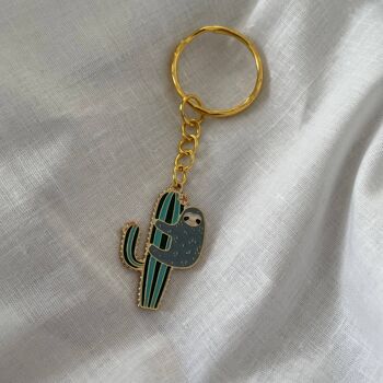 Porte-clés en émail paresseux Porte-clés en émail cactus Paresseux et cactus 5