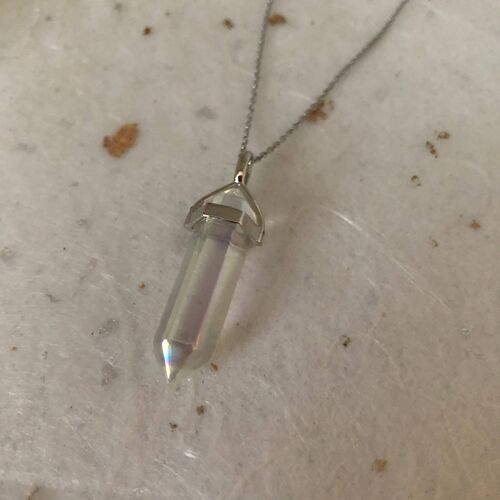 Sparkly Clear Quartz and Silver Healing Gemstone Necklace