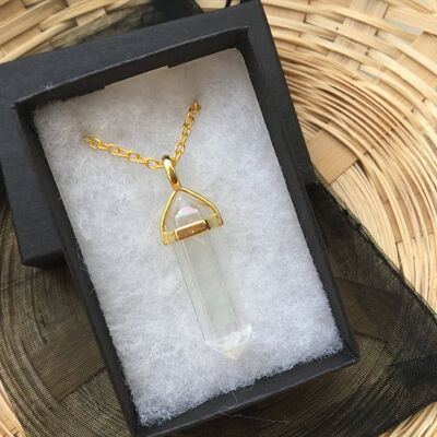 Sparkly Crystal Rock and Gold Healing Gemstone Necklace